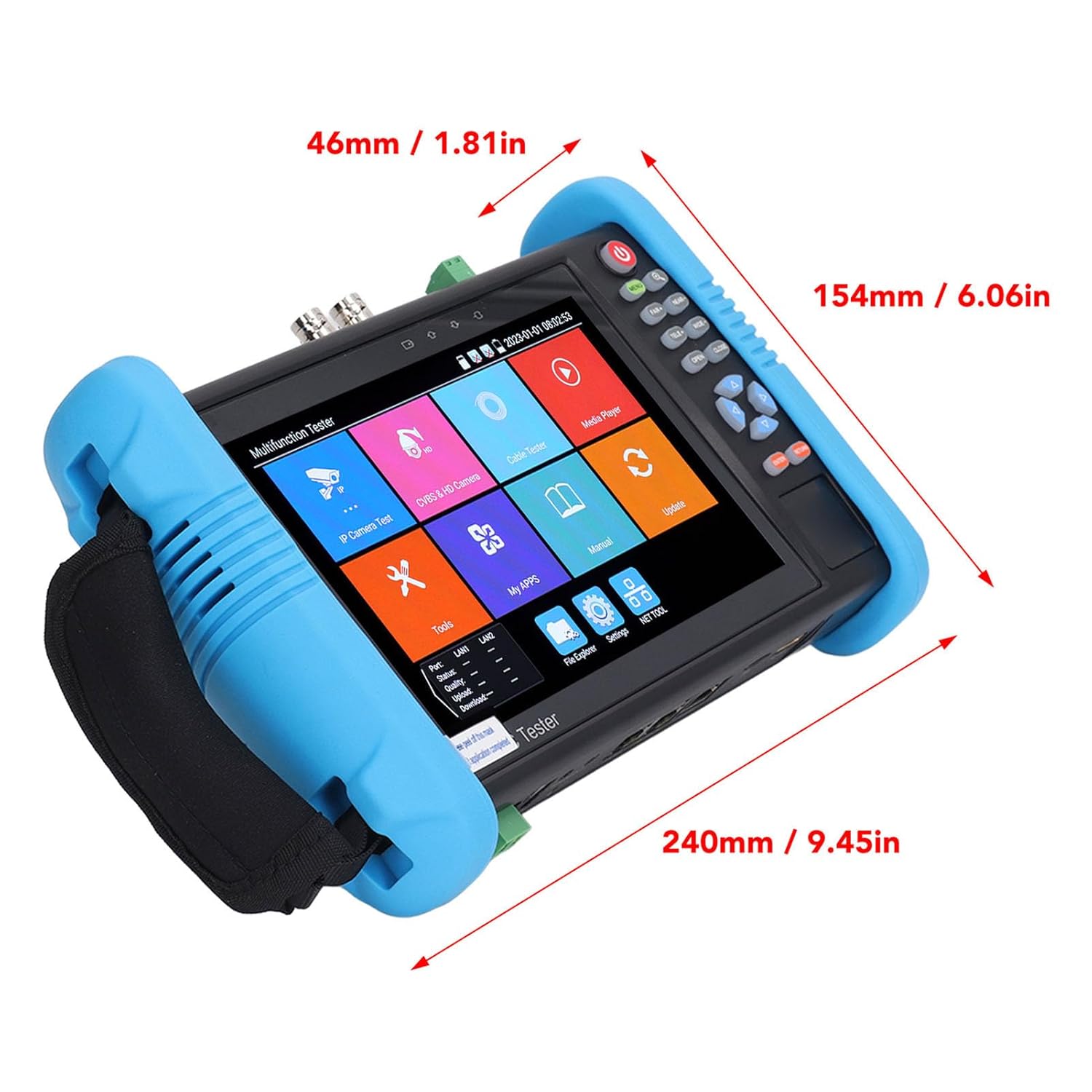 CCTV Tester with 7in Display Screen, Portable and Easy to Carry, Large Capacity Battery, for Up to 8MP AHD TVI CVI Cameras, Supports UTP Cable Testing, Suitable for CCTV Systems