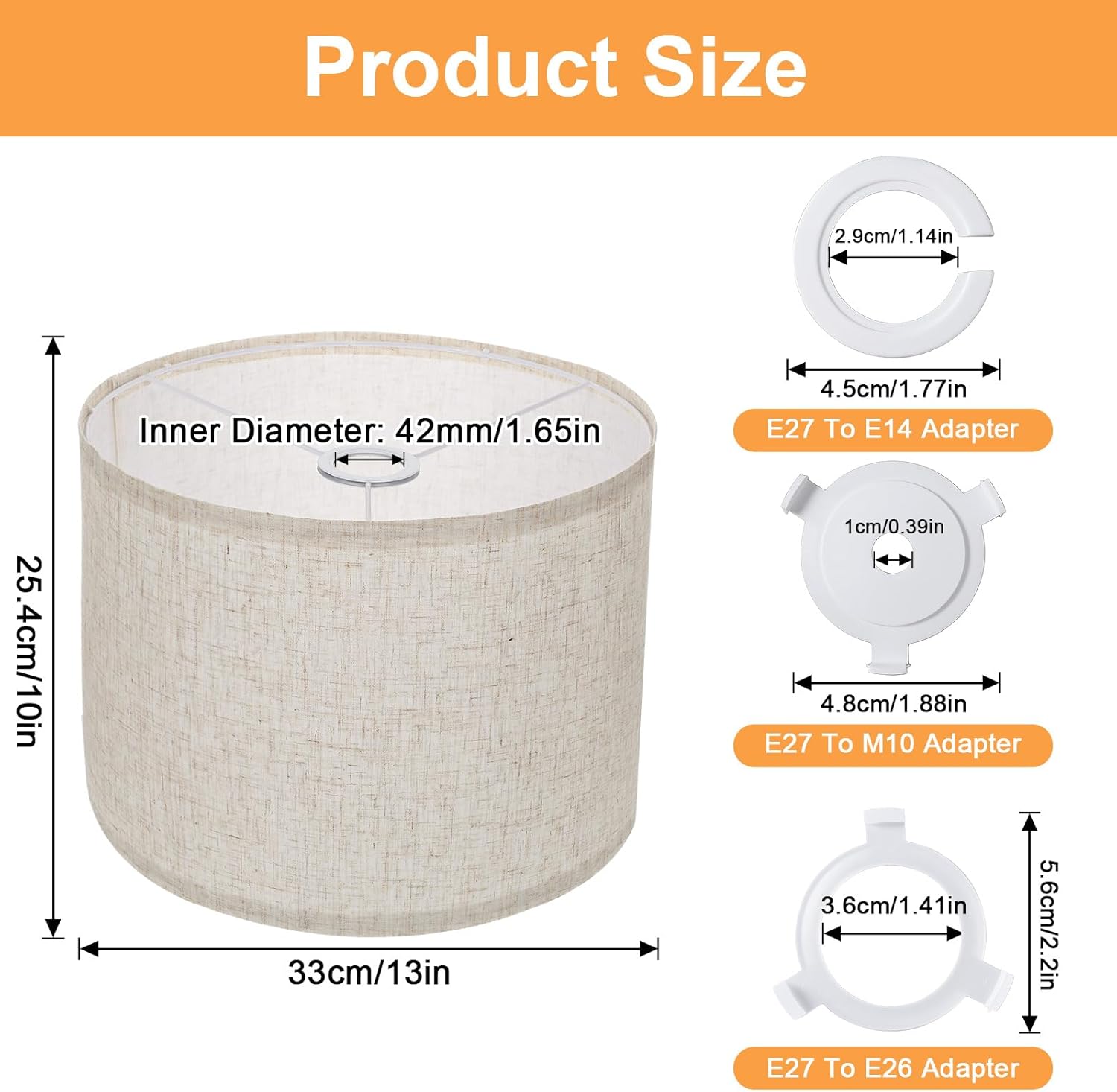 2 Pack Large Drum Lampshade – 13" x 13" x 10" Beige Linen Lamp Shades for Table & Floor Lamps – Easy Assembly Spider Fitter Replacement Shade Set