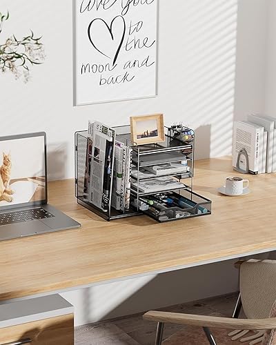 Miniatura 4 de Organizador de escritorio, estante de almacenamiento de archivos de oficina, estante de escritorio de múltiples capas, suministros de oficina,