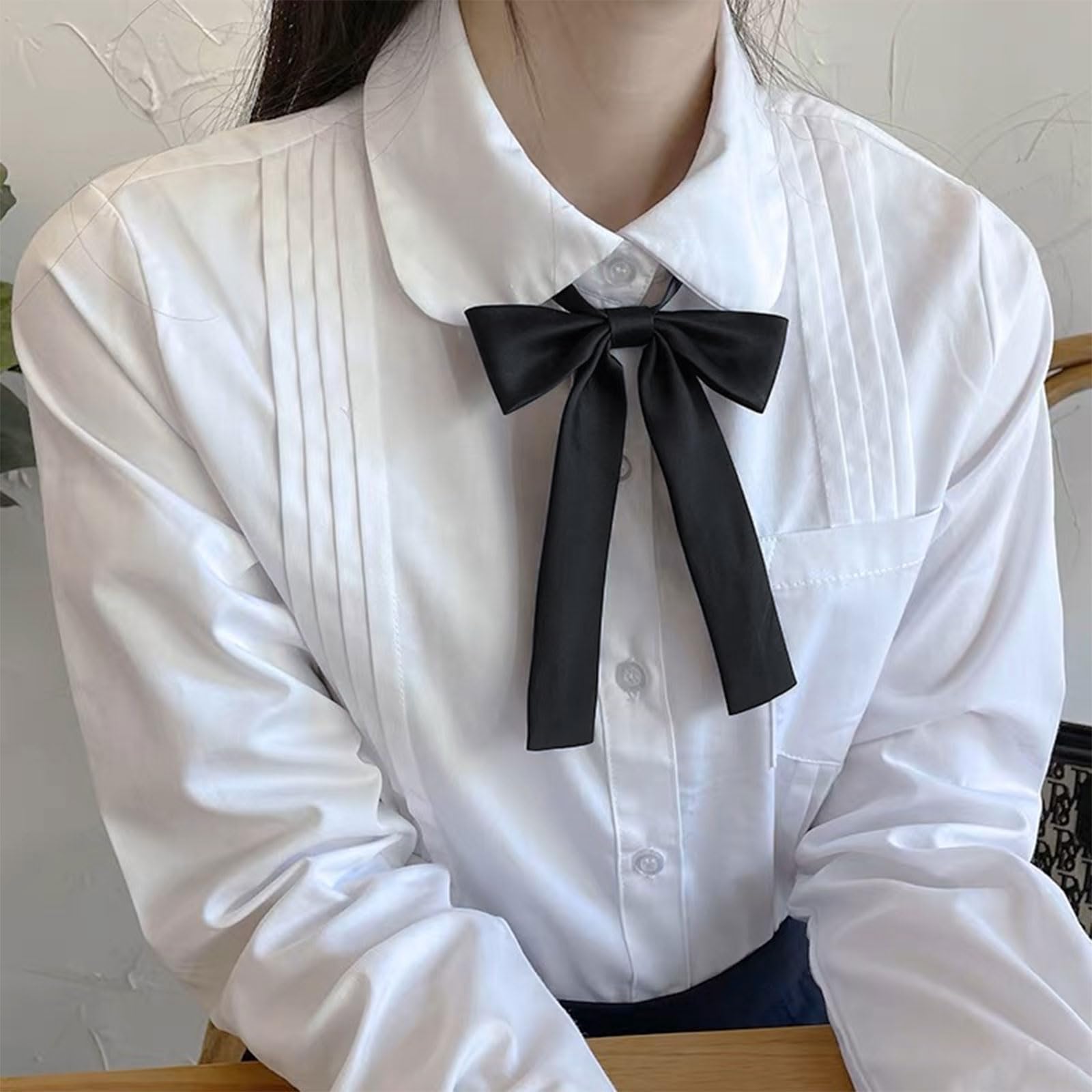 Mantieqingway Bow Ties for Women/Girls, Pre-tied Adjustable Bowties Solid Color Polyester Bow Tie for School Uniform Shirt (Black)