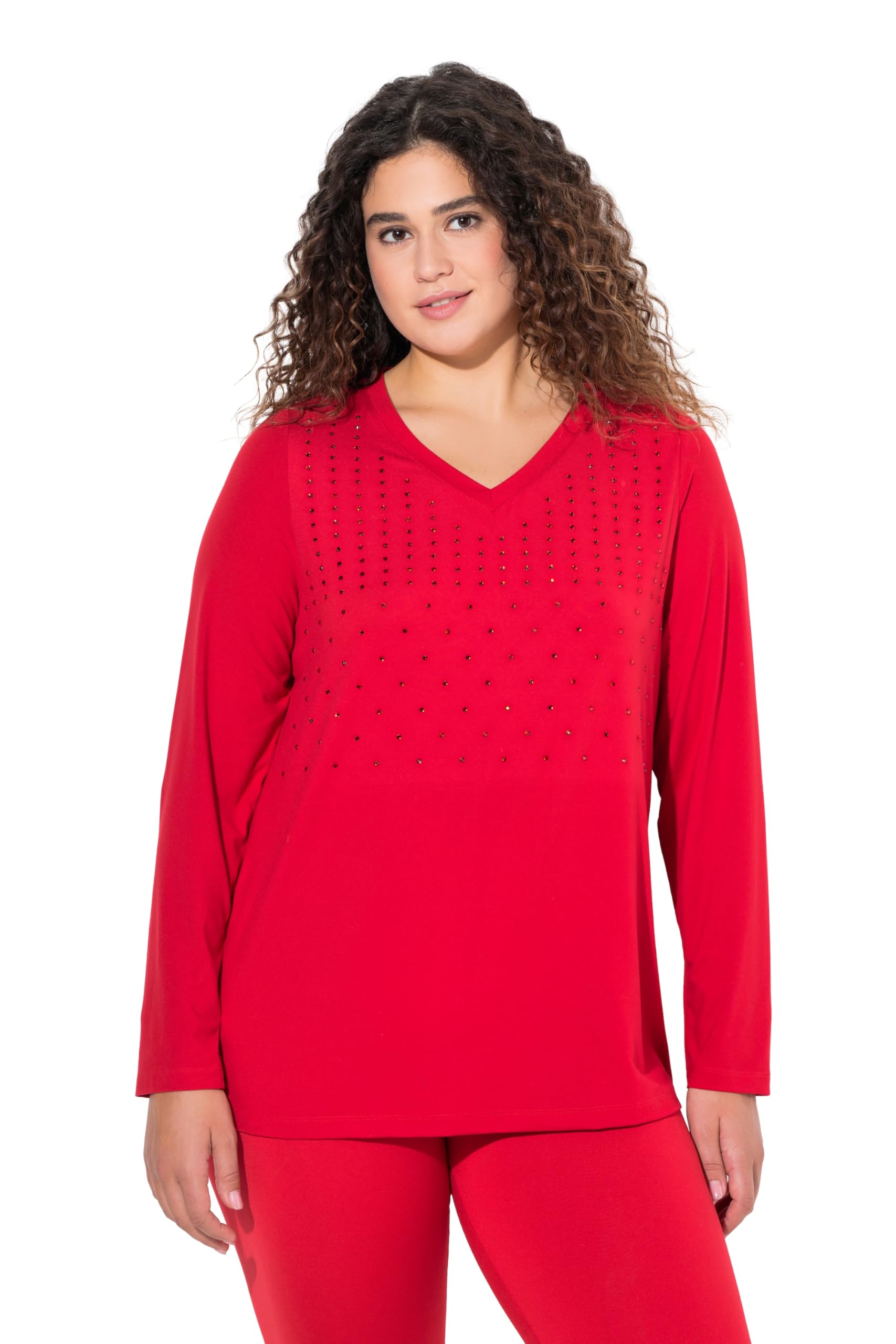 Ulla Popken Damen große Größen Übergrößen Plus Size Langarmshirt, V-Ausschnitt, Langarm 833531