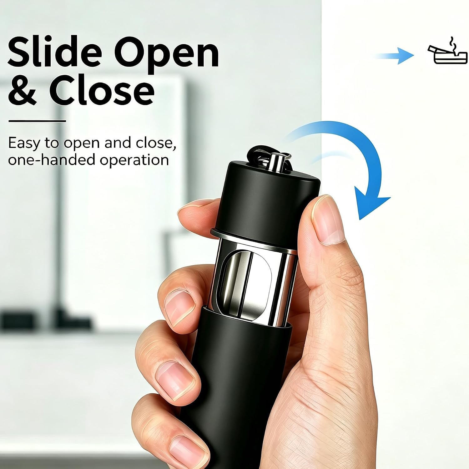 2pcs Portable Ashtrays for Cigarettes, Fireproof Metal Smell Proof Travel Outdoor Pocket Ashtray with Keychain (Black & Silver) image 3