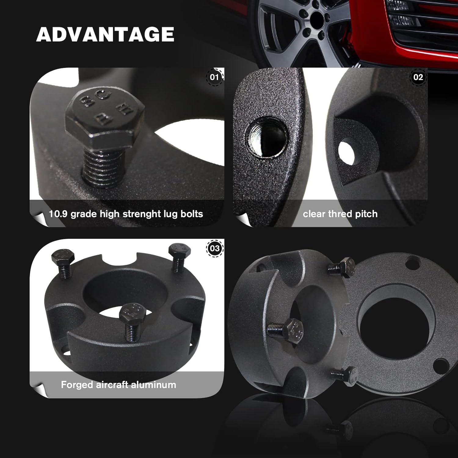 Leveling Lift Kit for 2003-2024 Toyota 4Runner, 2007-2015 FJ Cruiser 2WD 4WD, 3" Front 2" Rear Full Leveling Spring Spacer Lift Kits with Differential Kit