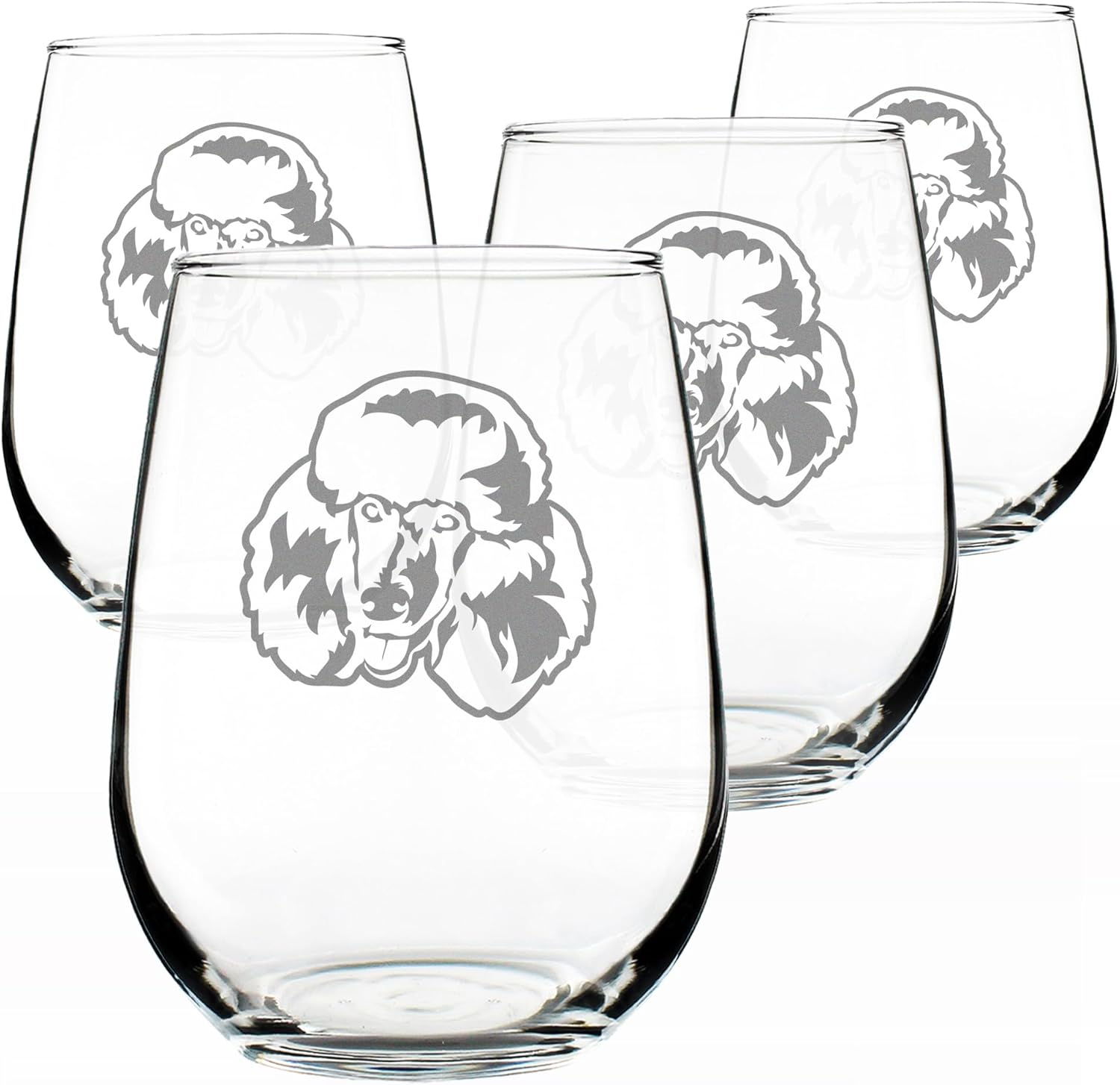 Custom Happy Poodle - Stemless Wine Glass - Cute Poodle Themed Dog Gifts and Party Decor for Women and Men - Large Glasses - Customized Glasses