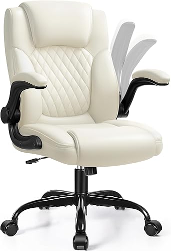 Silla de cuero PU con soporte ergonómico lumbar, gira 360, pequeña, ruedas, reposabrazos ajustables, para gente chaparra, para escritorio,