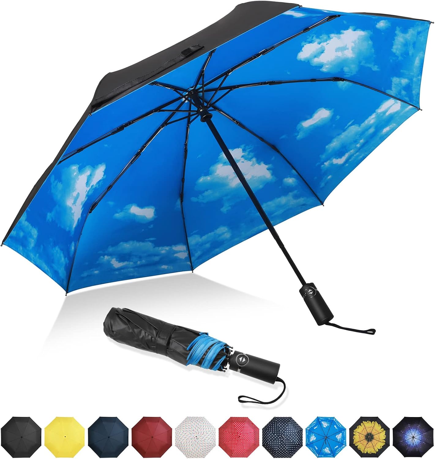 Amazon Brand - Pinzon Umbrella Compact Travel Umbrellas Strong Durable Windproof Umbrella for Rain Portable Umbrella - Reinforced Canopy, Ergonomic Handle, Auto Open/Close