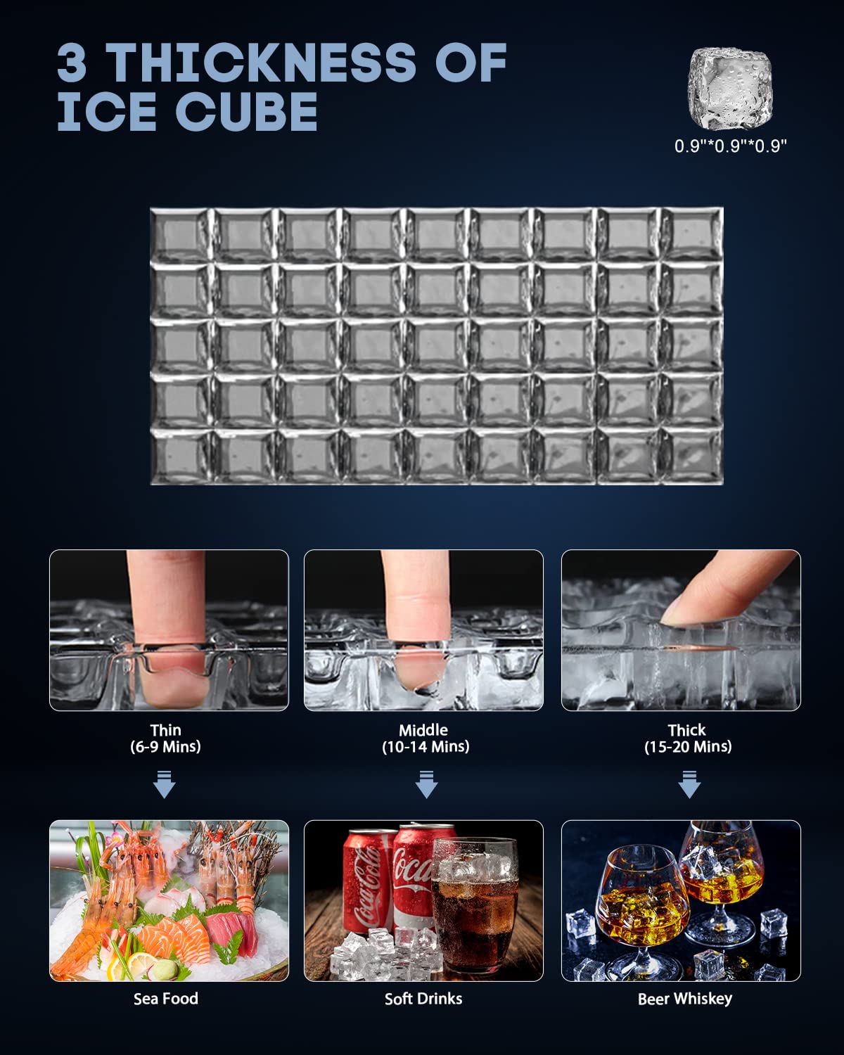 Upgraded Commercial Ice Maker - 130LBS/24H with 35LBS Storage Bin, 15" Wide Frosted Black Undercounter/Freestanding Ice Machine for Home Bar & Outdoor Use - Produces 45 Ice Cubes