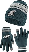 Ultra Game Youth NFL Official Super Soft Team Stripe Winter Beanie Knit Hat with Warm Touch Screen Gloves