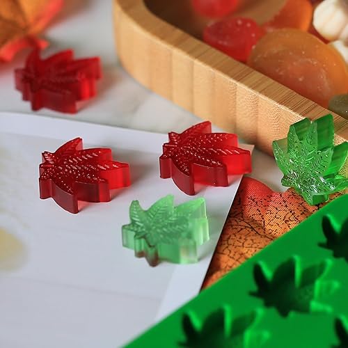 Miniatura 4 de Moldes de silicona de hoja de cáñamo de marihuana con 70 cavidades en forma de goma de caramelo de chocolate, con raspador para hornear
