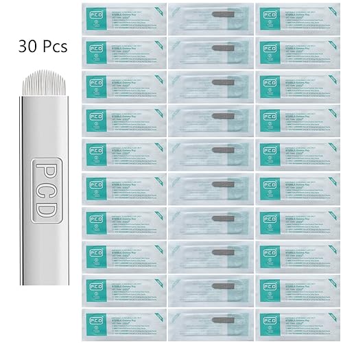 Miniatura 41 de S7 30 agujas de microblading con 0.008 in de diámetro, agujas de tatuaje manual de cejas de maquillaje permanente, hojas de microblading - azul 7