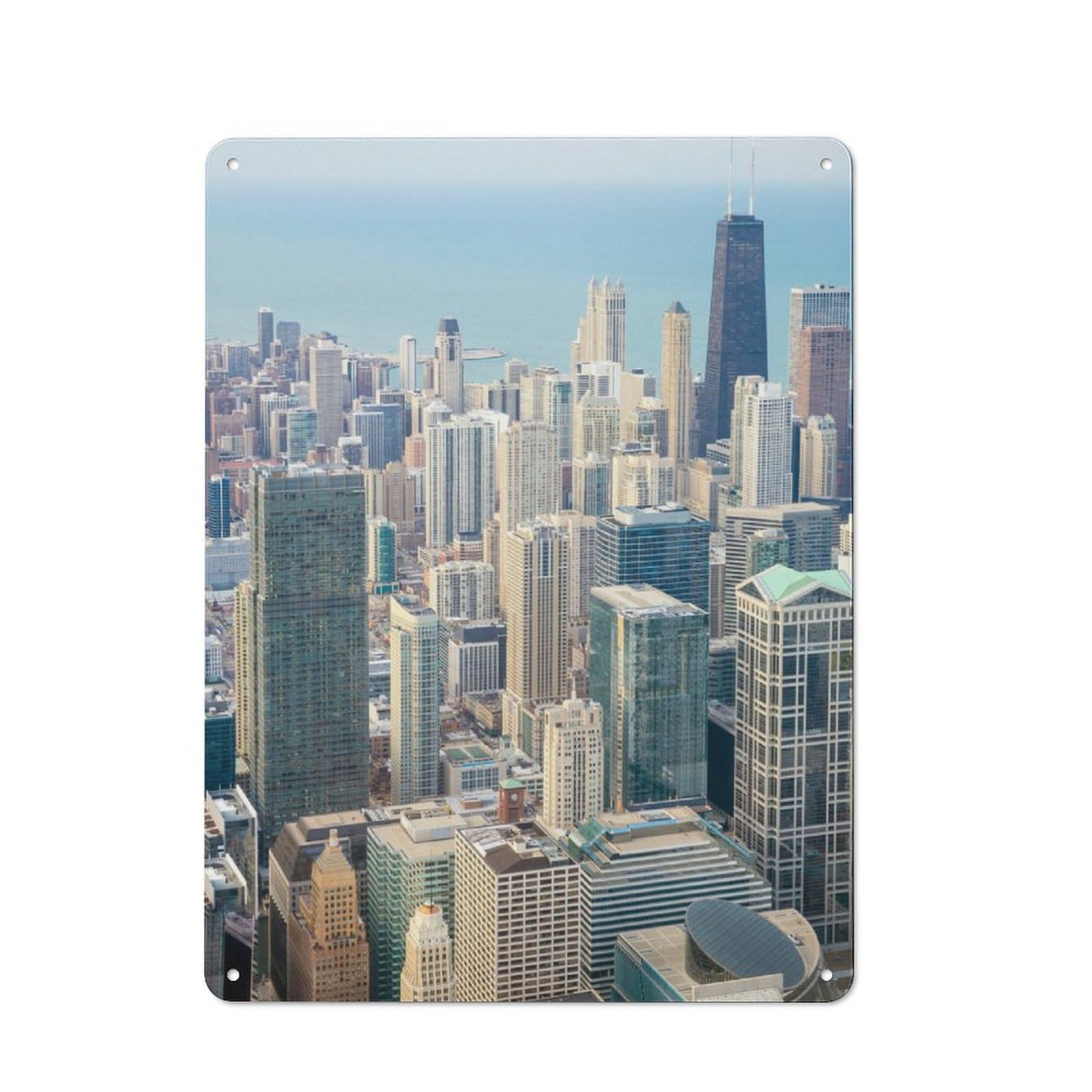 Junmoney Chicago Skyline Metal Wall Sign 40X30cm Featuring For Home Bar Wall, Housewarming Present For People Styling Home Bar