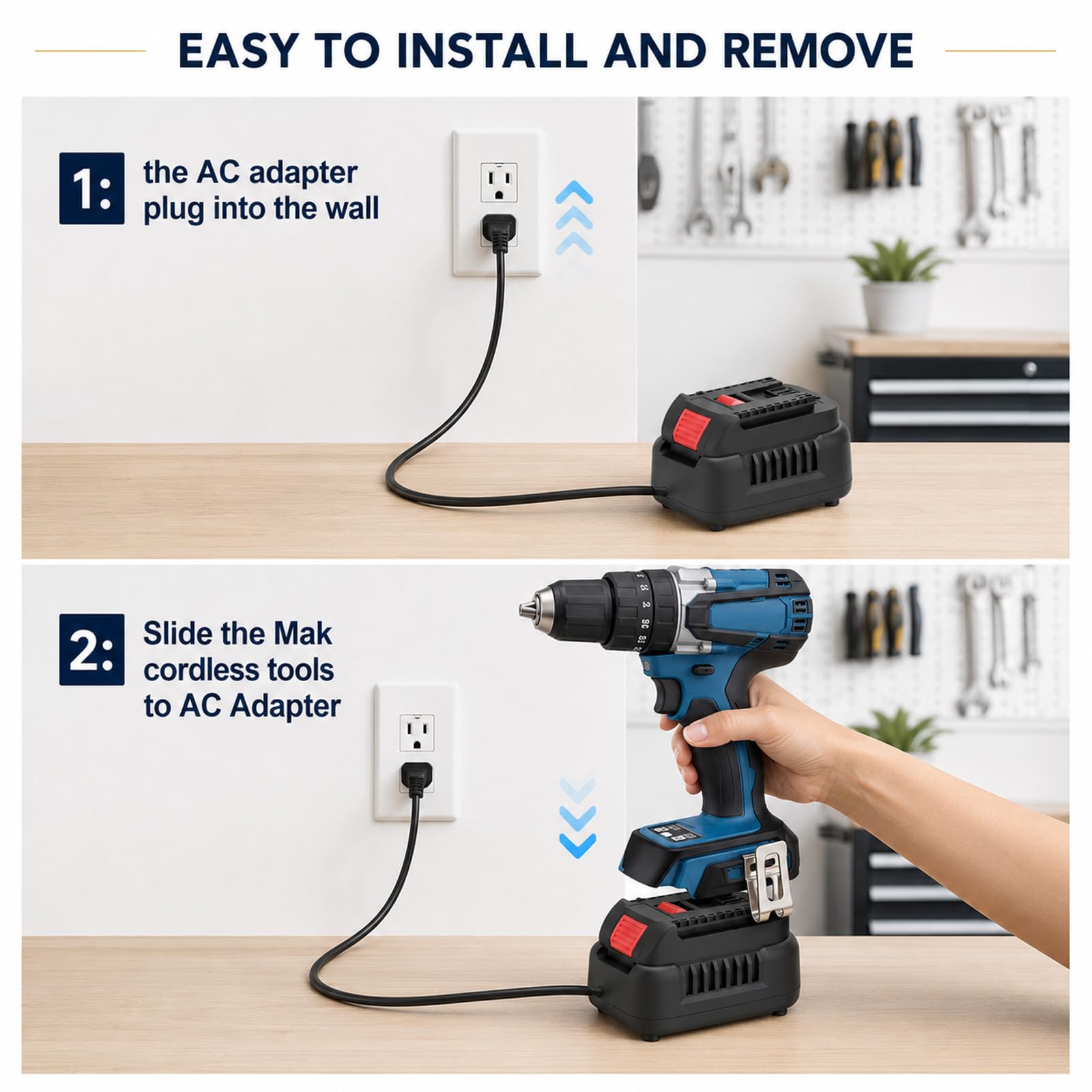 Convertisseur CA CC 230 V vers 18 V 500 W Adaptateur d'alimentation pour outils électriques Bosch Professional 18 V GBA avec câble d'alimentation de 1,8 m, bloc d'alimentation pour perceuse sans
