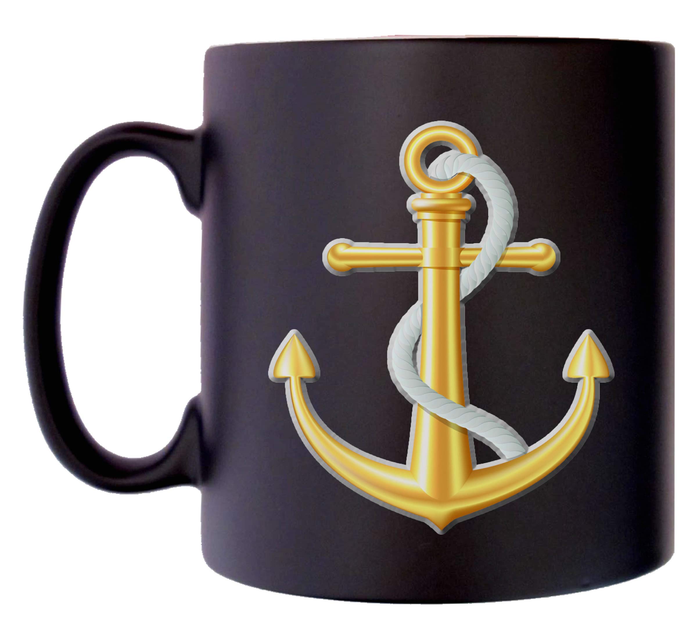 Klassek Gold Anchor Rope Sailing Sailor Yachting Captain Mug Ship Navy Sea Coffee Tea 10oz Black Satin Gift Present