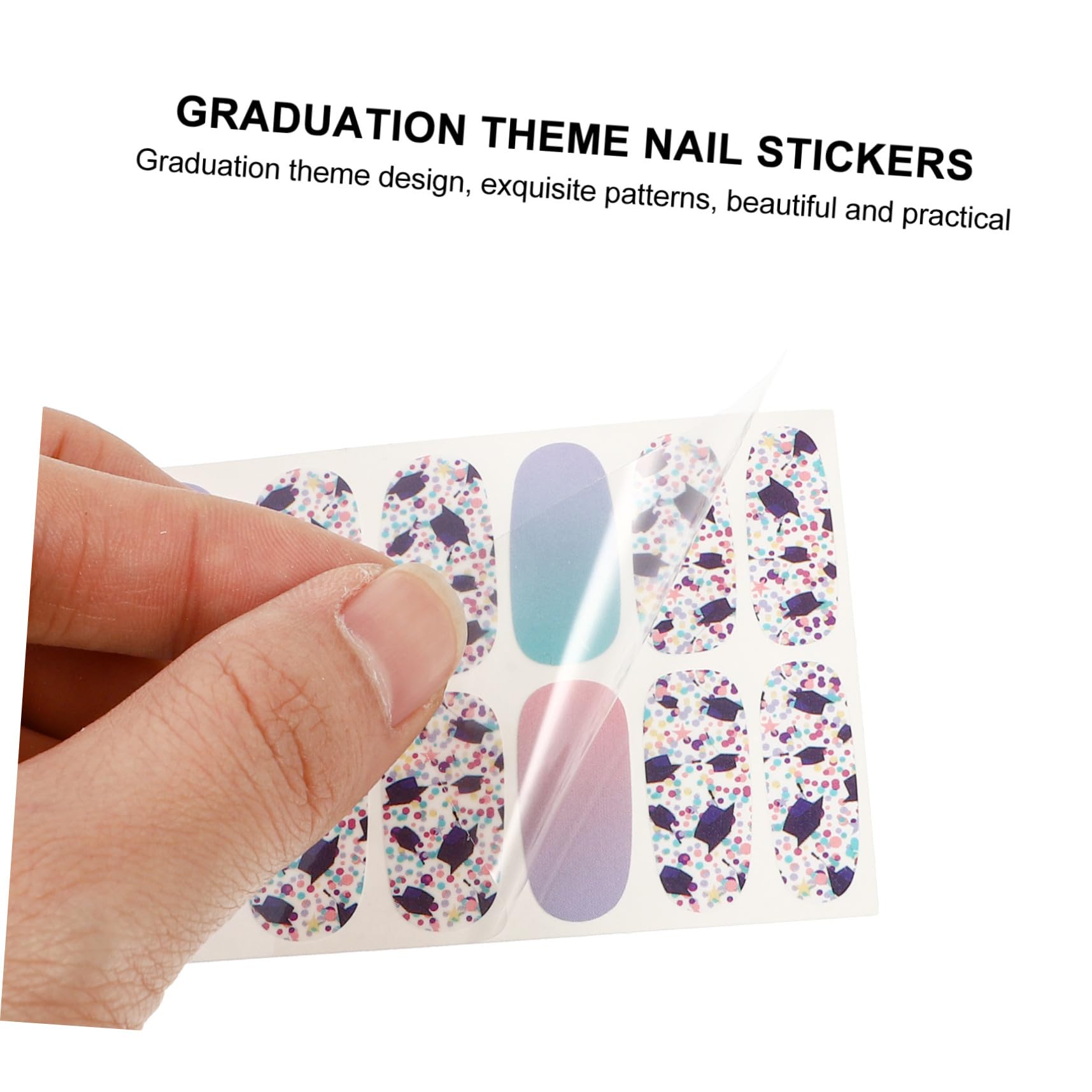 48 Hojas 1 Juego arte de uñas pegatinas calcomanías de uñas decoración de uñas francés Clavos parches duraderos para uñas pegatinas de uñas de tema de graduación