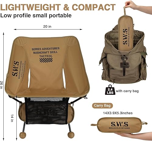 Miniatura 3 de Silla de camping plegable ligera, 2.4 libras, portátil, plegable, compacta con aleación de aluminio y bolsillo para asiento para campamento al aire