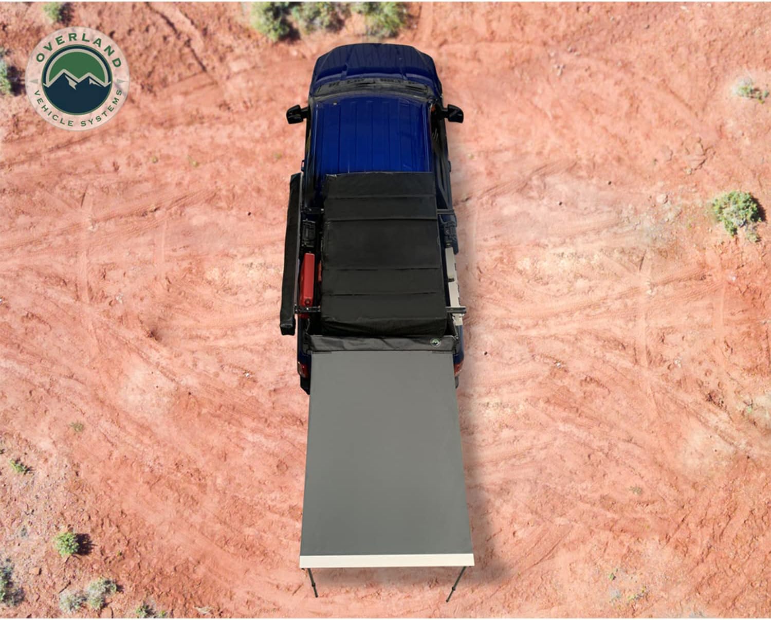 Overland Vehicle Systems HD Nomadic 4.5' Awning - 280G Poly Cotton Rip Stop Grey Body, Green Trim & 1000G PVC Black Travel Cover - 30 Square Feet of Coverage - Universal Fitment