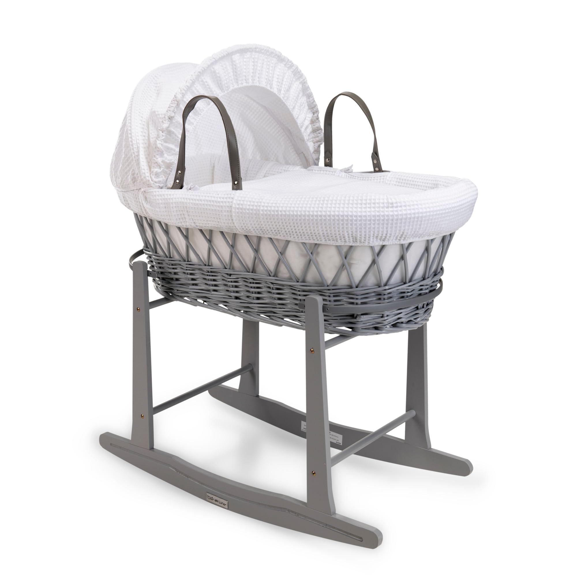 Clair de Lune Couffin en Osier Gris gaufré avec Support à Bascule Standard Gris – 68 x 30 cm (Blanc)