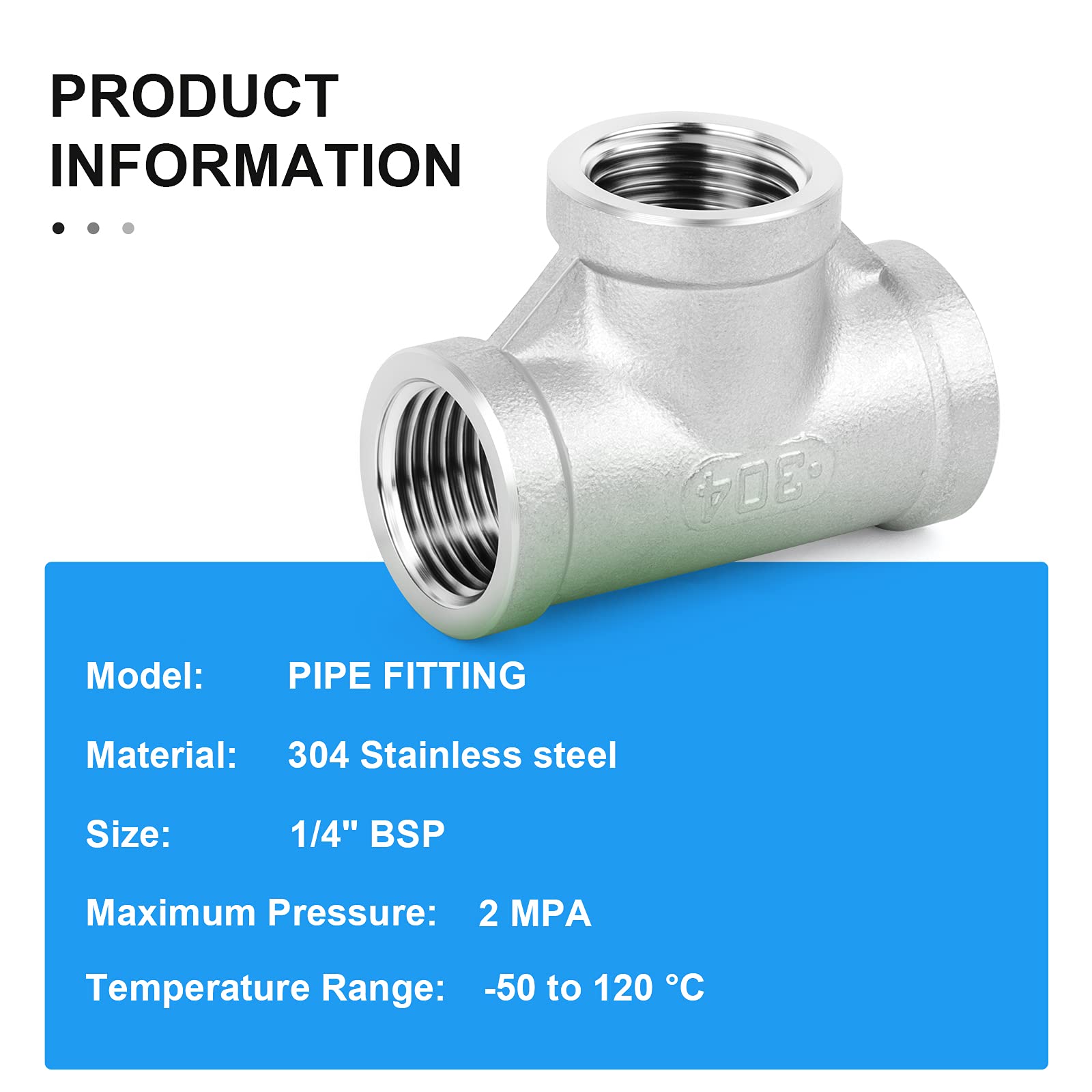 Raccord Coudé 90° ERGAOBOY - 1/4" BSP Femelle X 1/4" BSP Mâle - Acier Inoxydable Forgé 304 - Pour Air, Eau, Huile - Résiste à 24 MPa