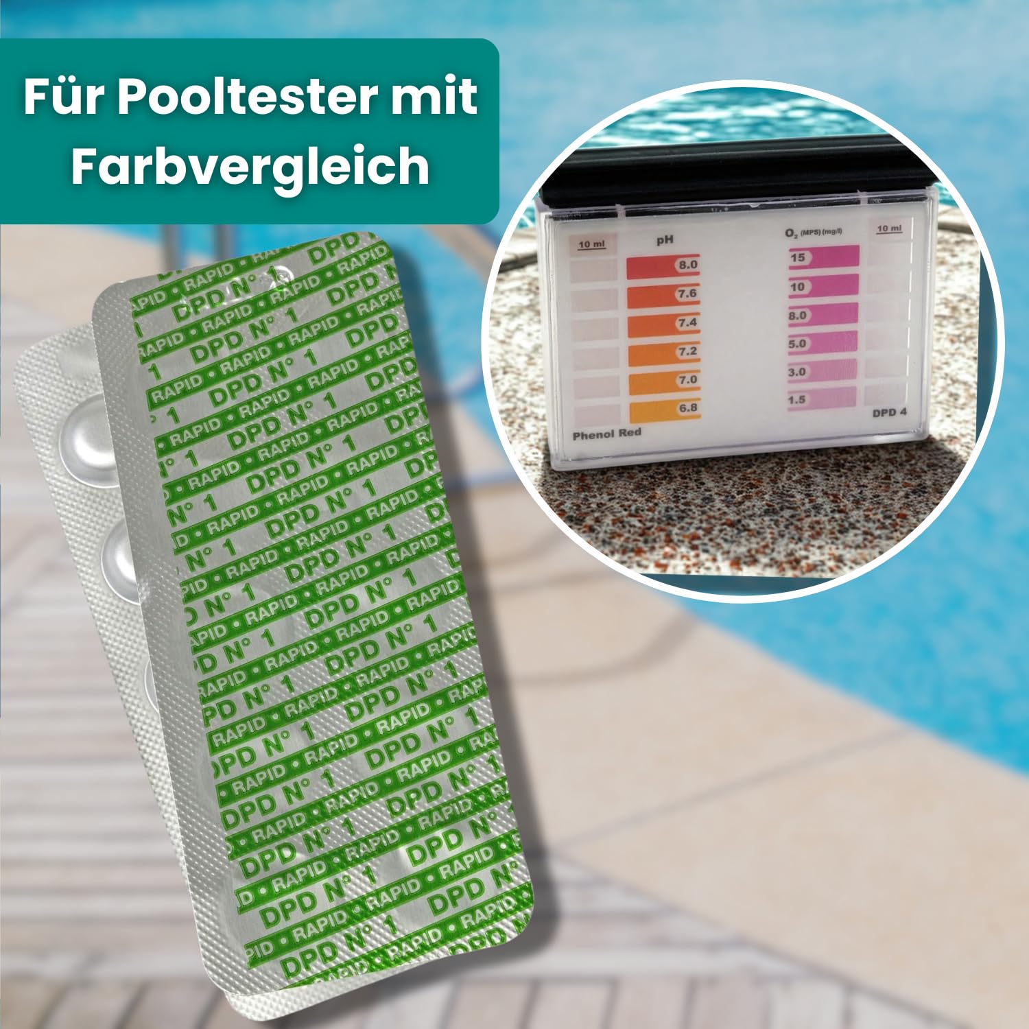 DPD 1 Rapid Tabletten Water-i.d. - Chlor-Testtabletten für Pool & Whirlpool - Schnell löslich für manuelle Pooltester - Made in Germany - Nicht für Photometer geeignet (500 Stück)