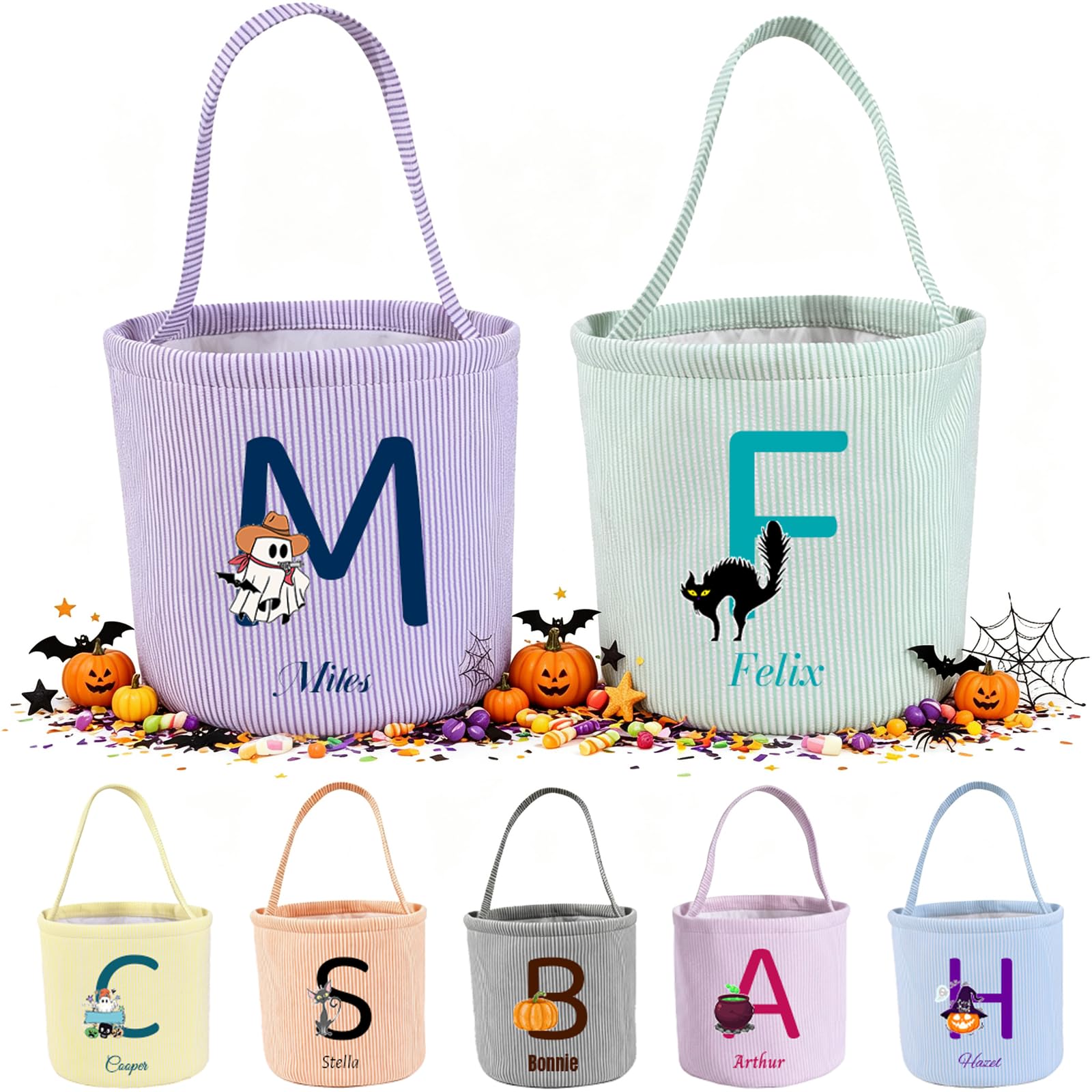 Personalised Halloween Basket, Custom Name Trick or Treat Bucket