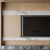 Vista 5 de Yutianli PVC Slat Wall Panel Peel and Stick 236"x 15.7" Faux Wood Slat Panel Artificial Oak Wood Grain Self-Adhesive Soundproof 3D Wall Panel for