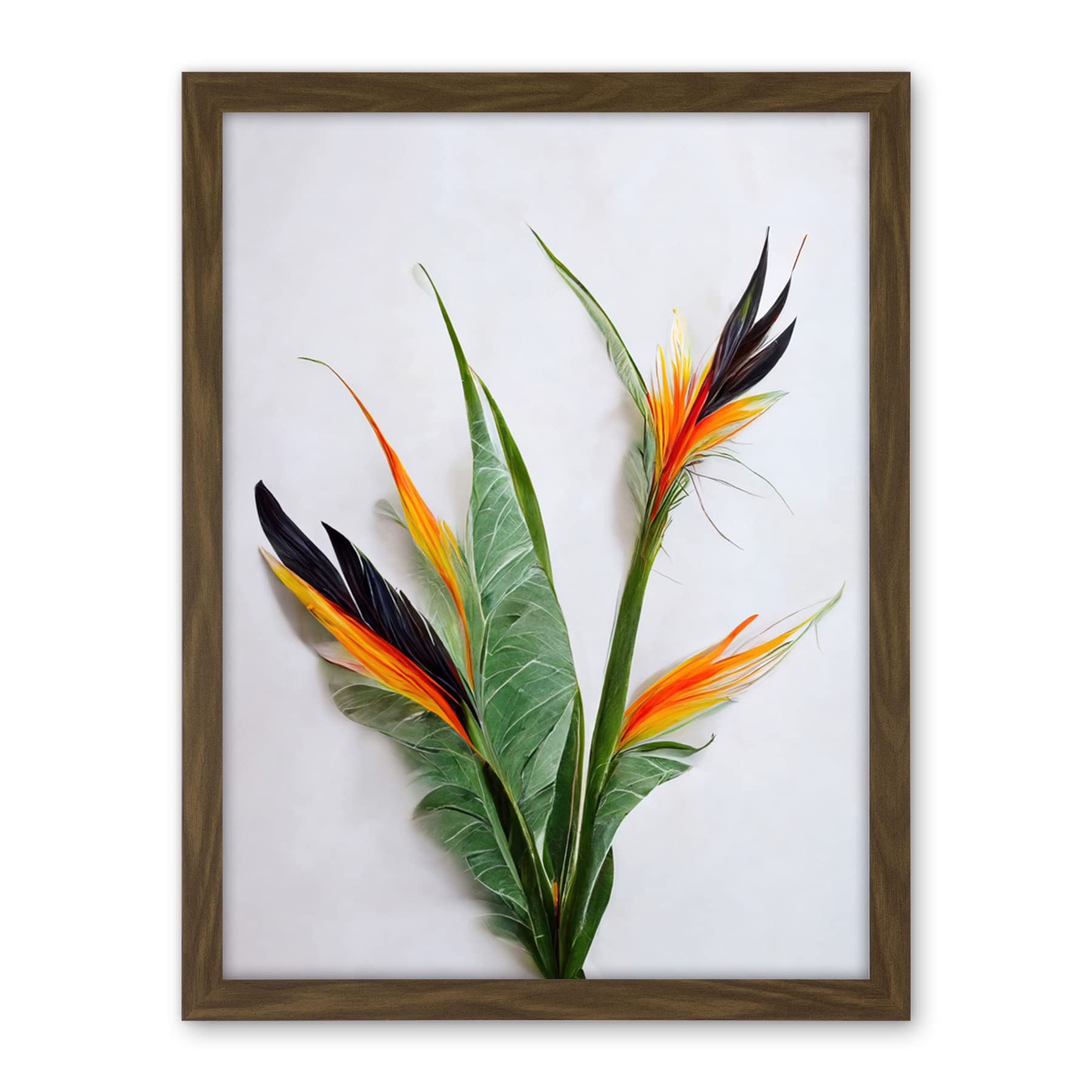 Bird of Paradise Stem Leaves and Flowers Tropical Plant Botanical Large Framed Wall Art Print - Artery8