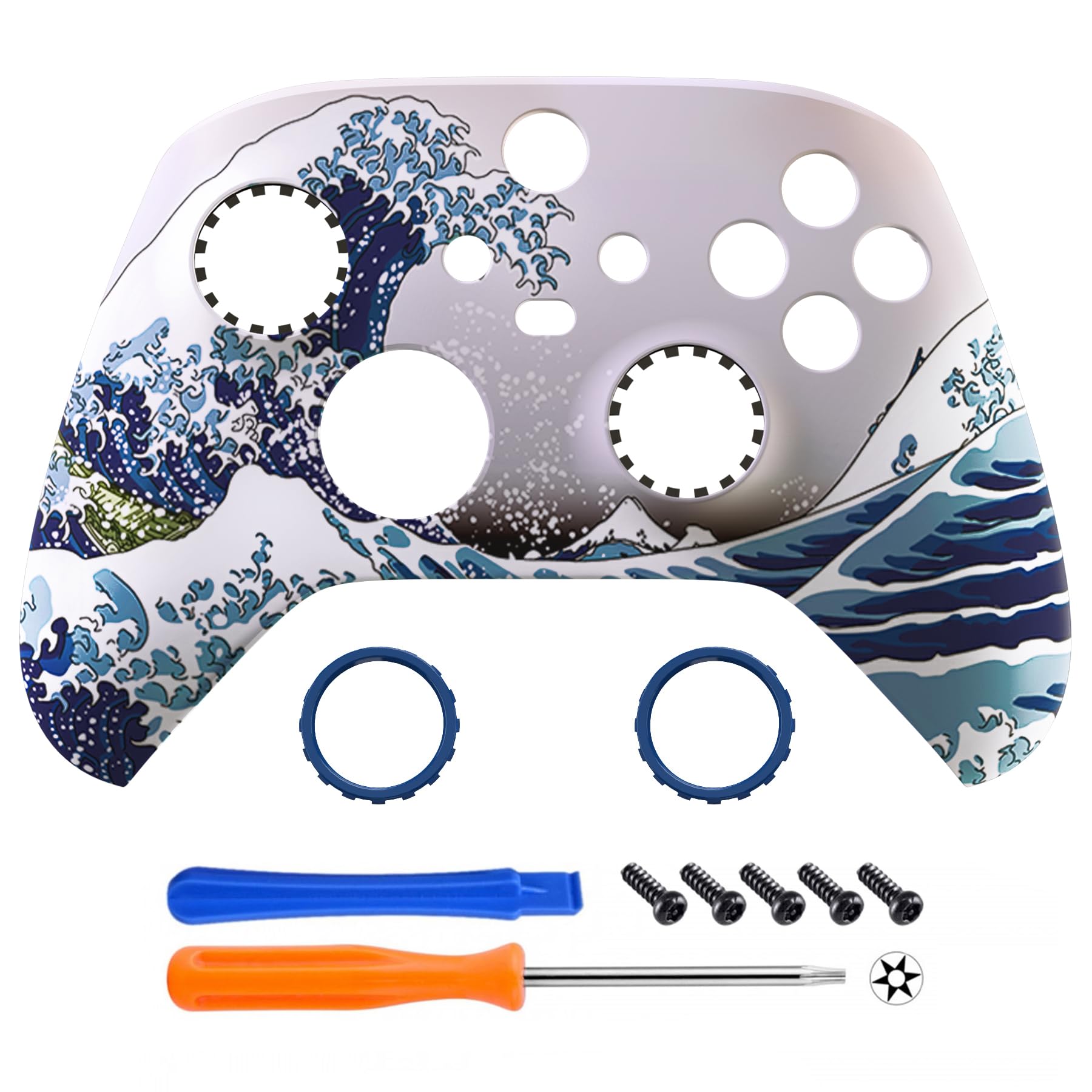 eXtremeRate Cover per Xbox Series X S Joystick,Custodia Copertura Scocca Frontale Anelli Accessori Ricambio per Xbox Core Controller Model 1914,ASR Versione-Grande Onda