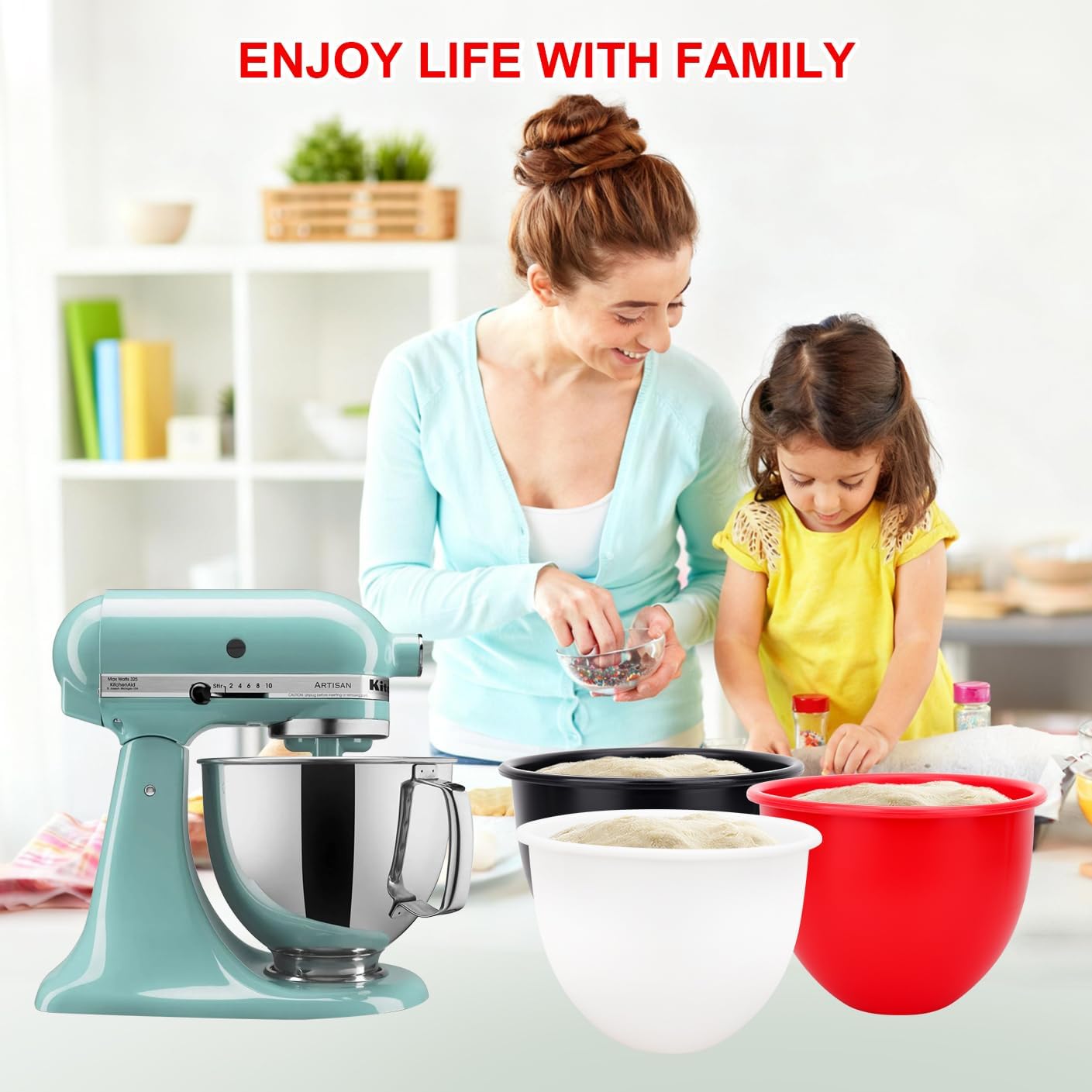 Silicone Mixing Bowl Liners Compatible with 5 Quart KitchenAid Mixers - Includes 3 Liners with Lids, Dishwasher Safe