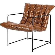 GIA Sling Accent Chair,Ideal for Living Room, Bedroom, and Office,1 Pack, Brown PU Leather Upholstered, Black Metal Base