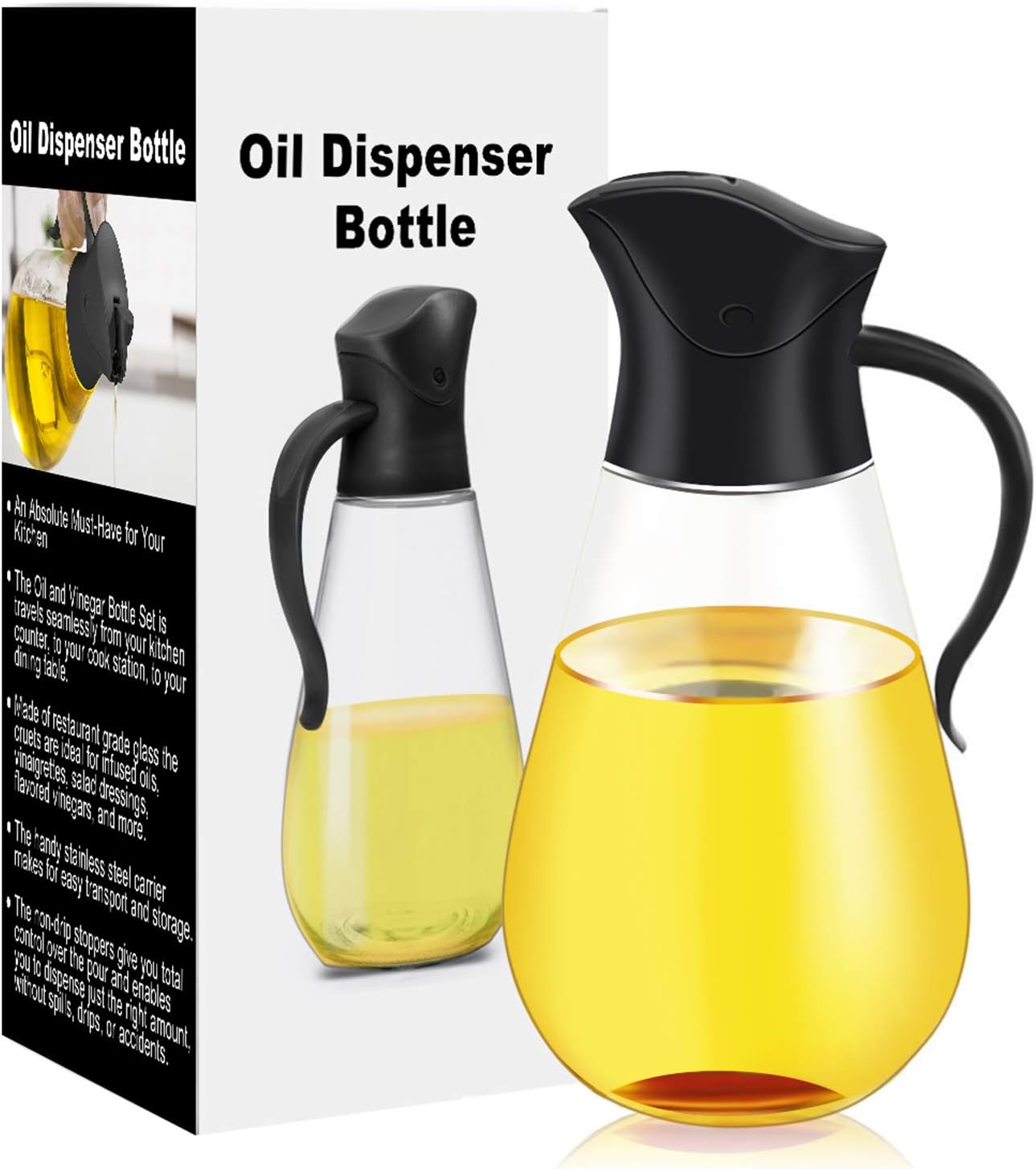 Yelocota Oil Dispenser Bottle,Cooking Container Bottle 18.6 oz Glass Olive Oil Dispenser Non-Drip Kitchen Vinegar Barbecue Marinade Dispenser Bottle With Scale and Non-Slip Handle for Kitchen
