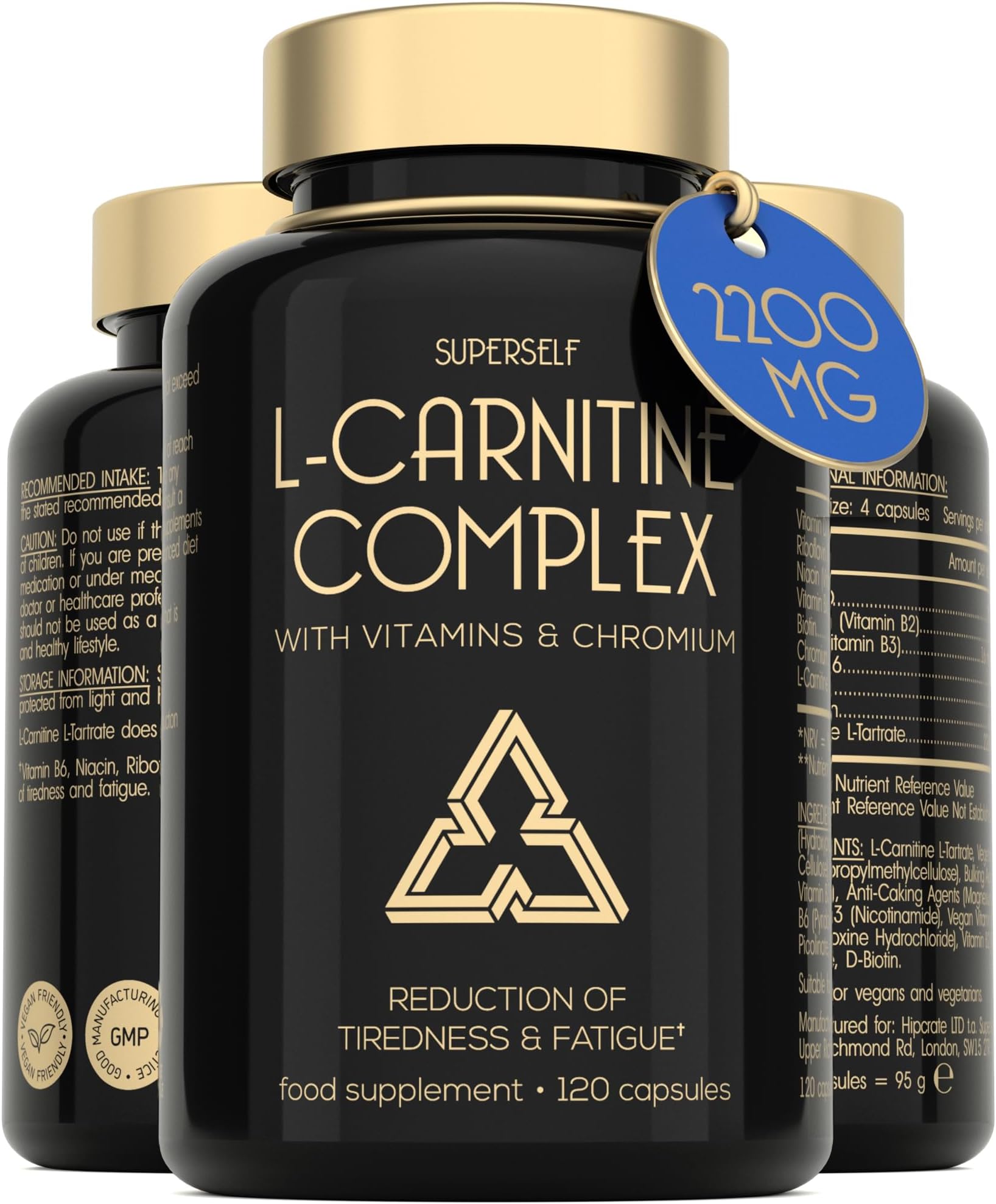 L-Carnitine Capsules 2200mg - High Strength L-Carnitine Complex with Vitamins D & B - Pre-Workout Energy Supplement - Reduces Tiredness & Helps Metabolism - 120 Tablets - UK Made L Carnitine Tartrate