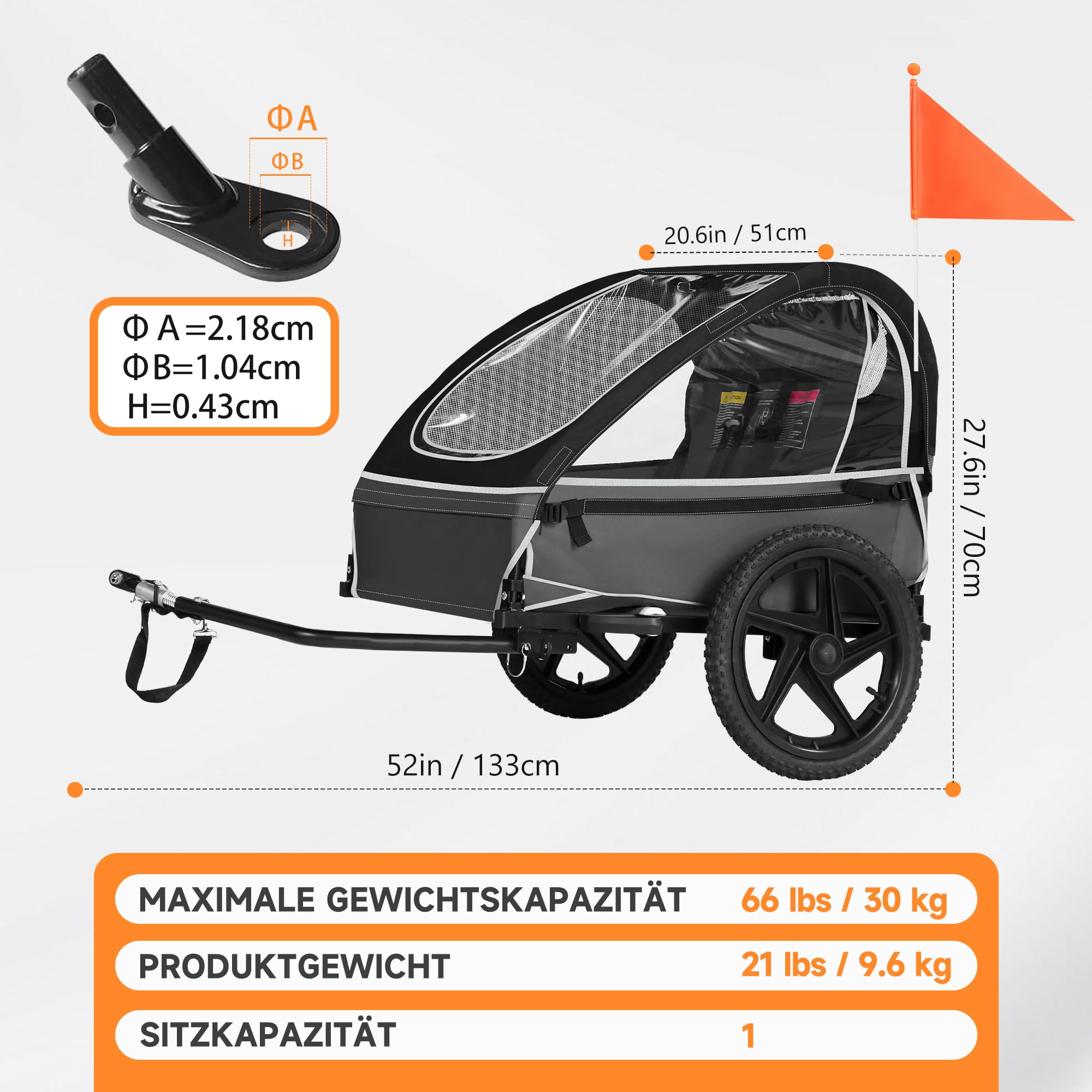 Remorque de vélo pour enfant - Siège ergonomique - Montage facile - Pliable - Avec pneus pneumatiques et sacs de rangement