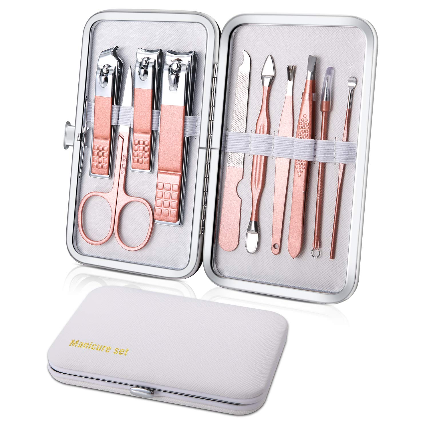 Keiby Citom Manicure Set 10pcs Professional Nail Clippers Kit Pedicure Care Tools-Stainless Steel Grooming Tools for Travel (White)