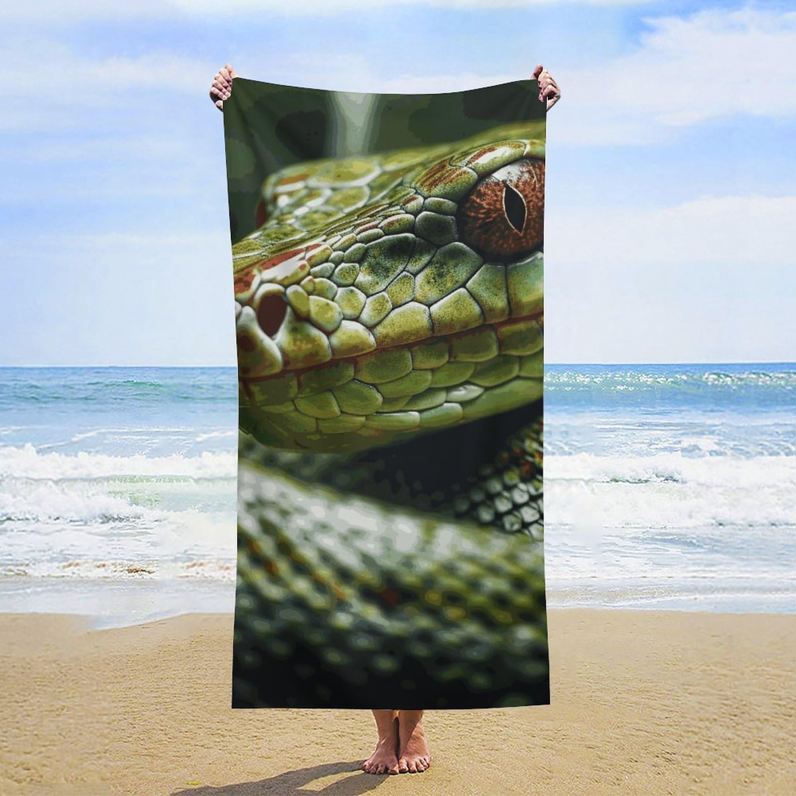 NTVOWPZO Green Snake Beach Towel Oversized Microfiber Bath Towels Lightweight Sand Proof Beach Towels Absorbent Pool Towels for Swimming Yoga Bathroom Towel 31.5" X 63"