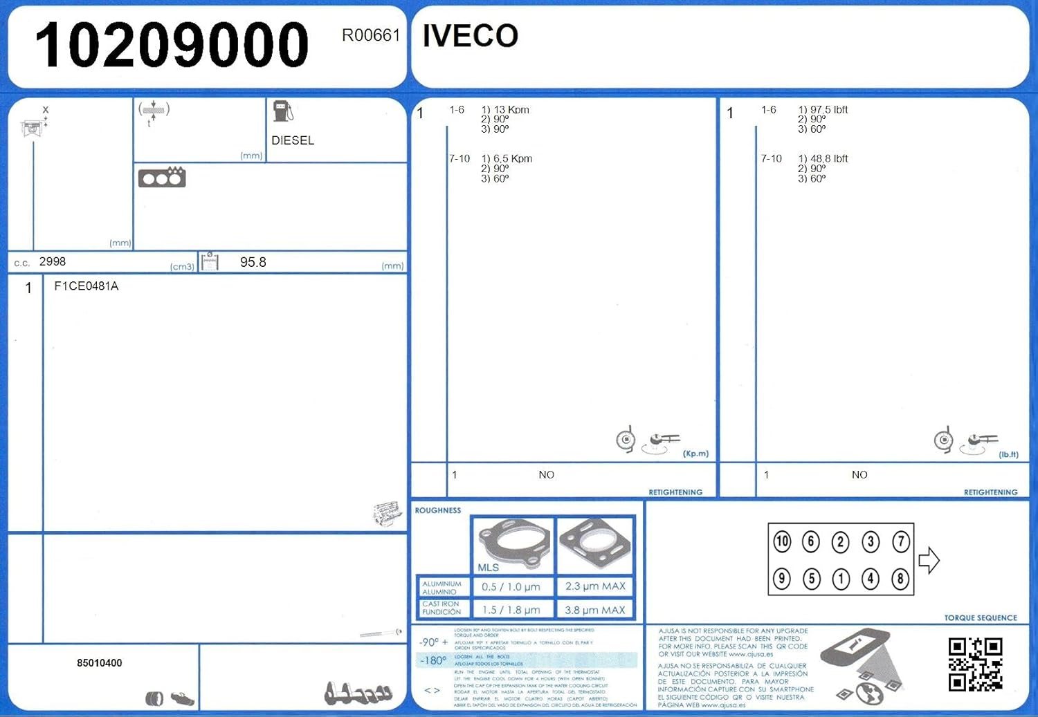 Fit 52491800 Gasket Set