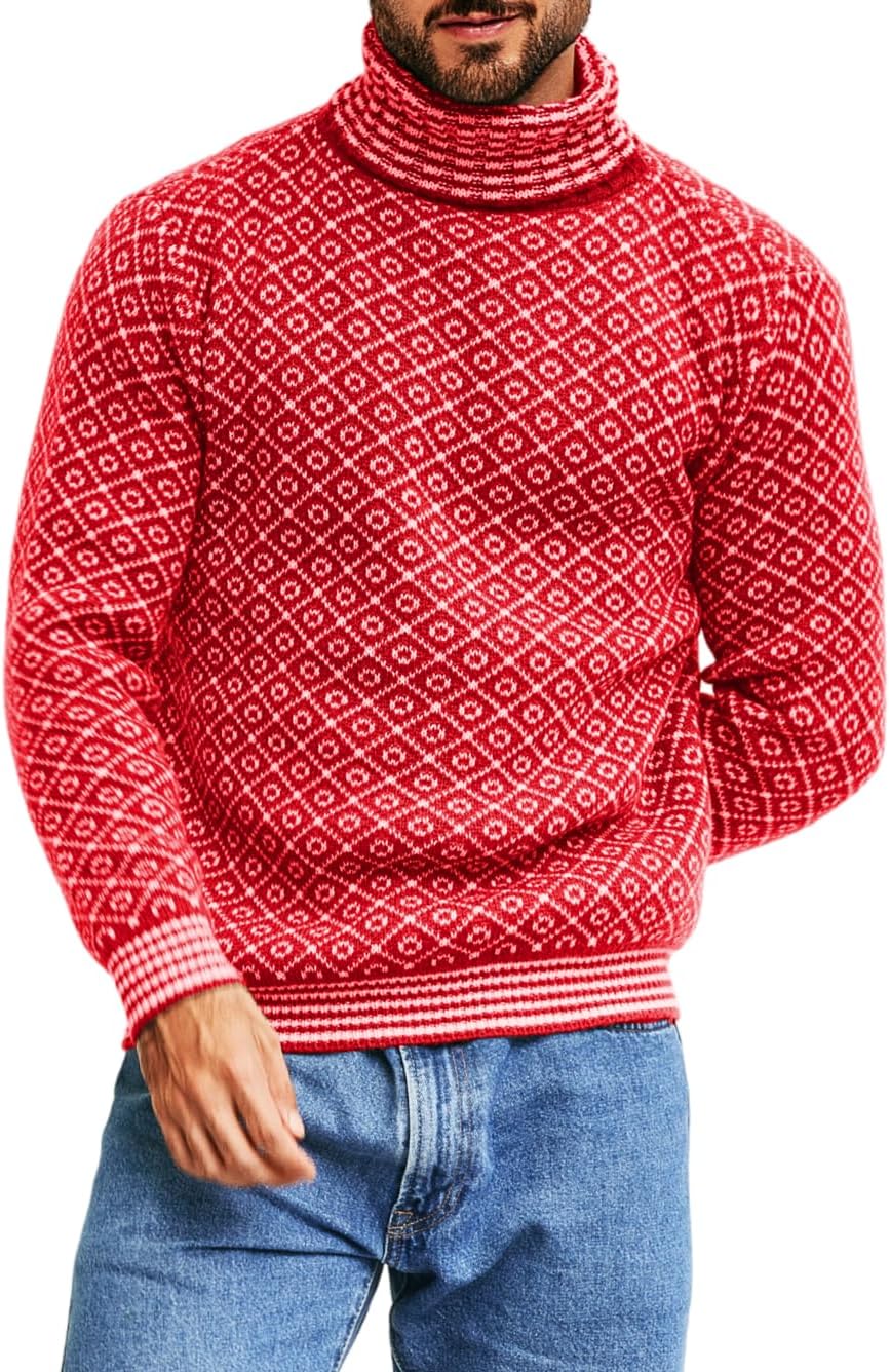 ShawGobow Turtleneck Sweater Men,Geometric Vintage Christmas Sweaters,Casual Work Going Out Outfits