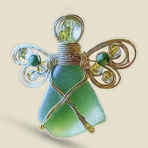 Handmade Sea Glass Angel Ornament, 2026 Coastal Christmas Tree Decoration, 2D Ocean-Inspired Holiday Ornament, Unique Gift for Beach Lovers(Green)