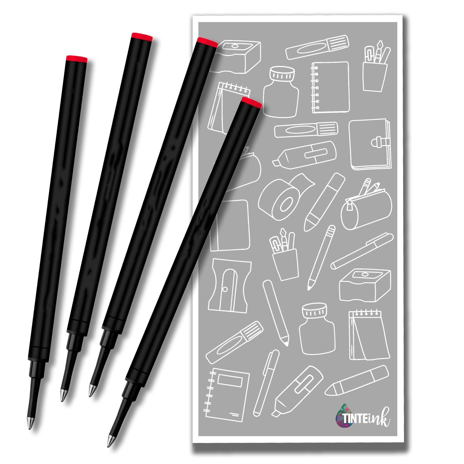 Rollerball Refill Medium 0.7 mm Compatible with Schmidt 888 Pen Refills and Other pens Choose Colour and Quantity with Tinte ink Envelope (Red, 4)