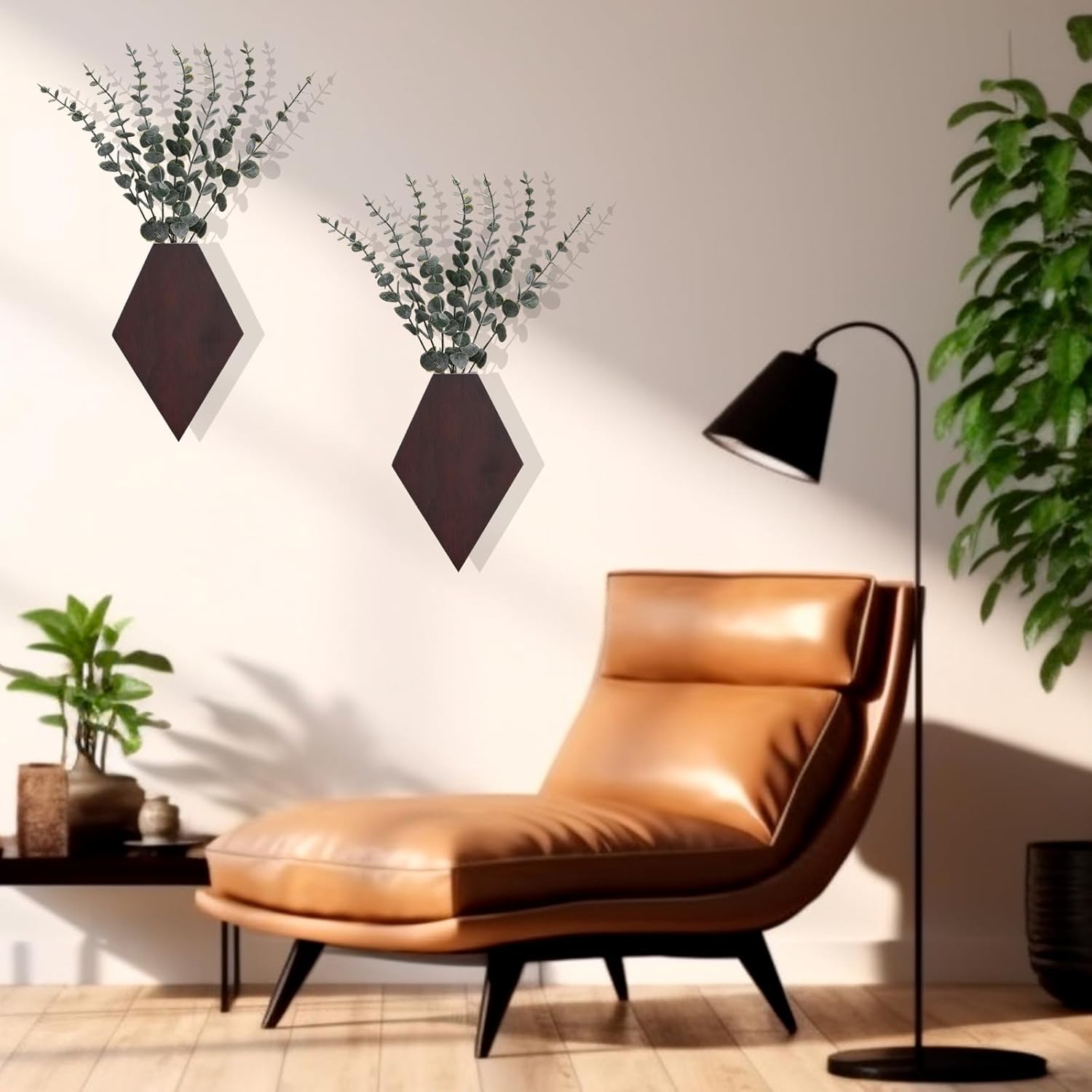 Chunful 2 Pcs Wooden Wall Planter Decor Hanging Faux Plants Greenery Flowers Holder Vase Boxes for Wall Bohemian Farmhouse Room Kitchen Office Indoor Decoration(Brown,9.8 x 6.6 x 1.2 Inches)