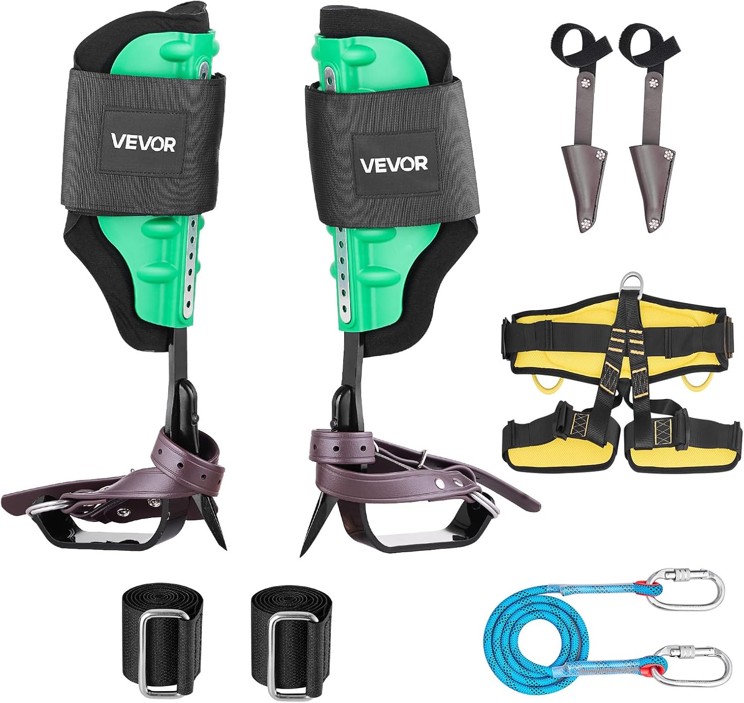 VEVOR Tree Climbing Spikes Set, 1 Pair Height-Adjustable Climbing Spurs with Security Harness and Utility Rope, 350lbs Load Capacity Tree Climbing Gear, Arborist Equipment for Climbers, Fruit Picking