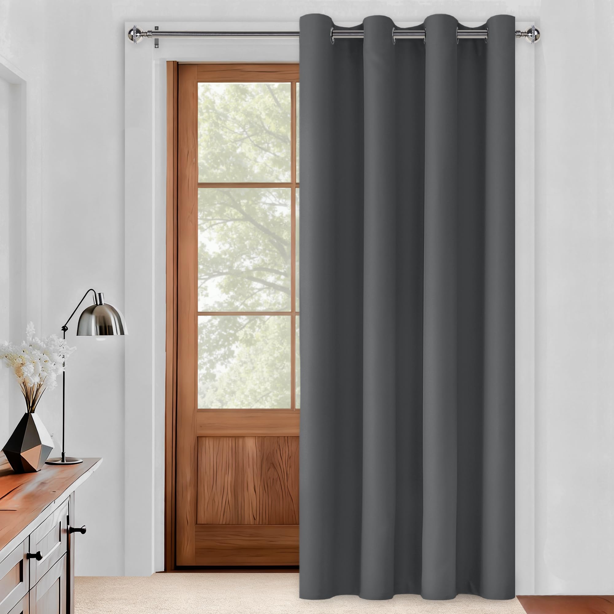 DWCN Solid Blackout Door Curtain with Eyelet, Thermal Insulated Super Soft Divider Window Treatment for Hotel Living Room Bedroom, Dark Grey, 1 Panel 52 x 102 Inch Width by Length