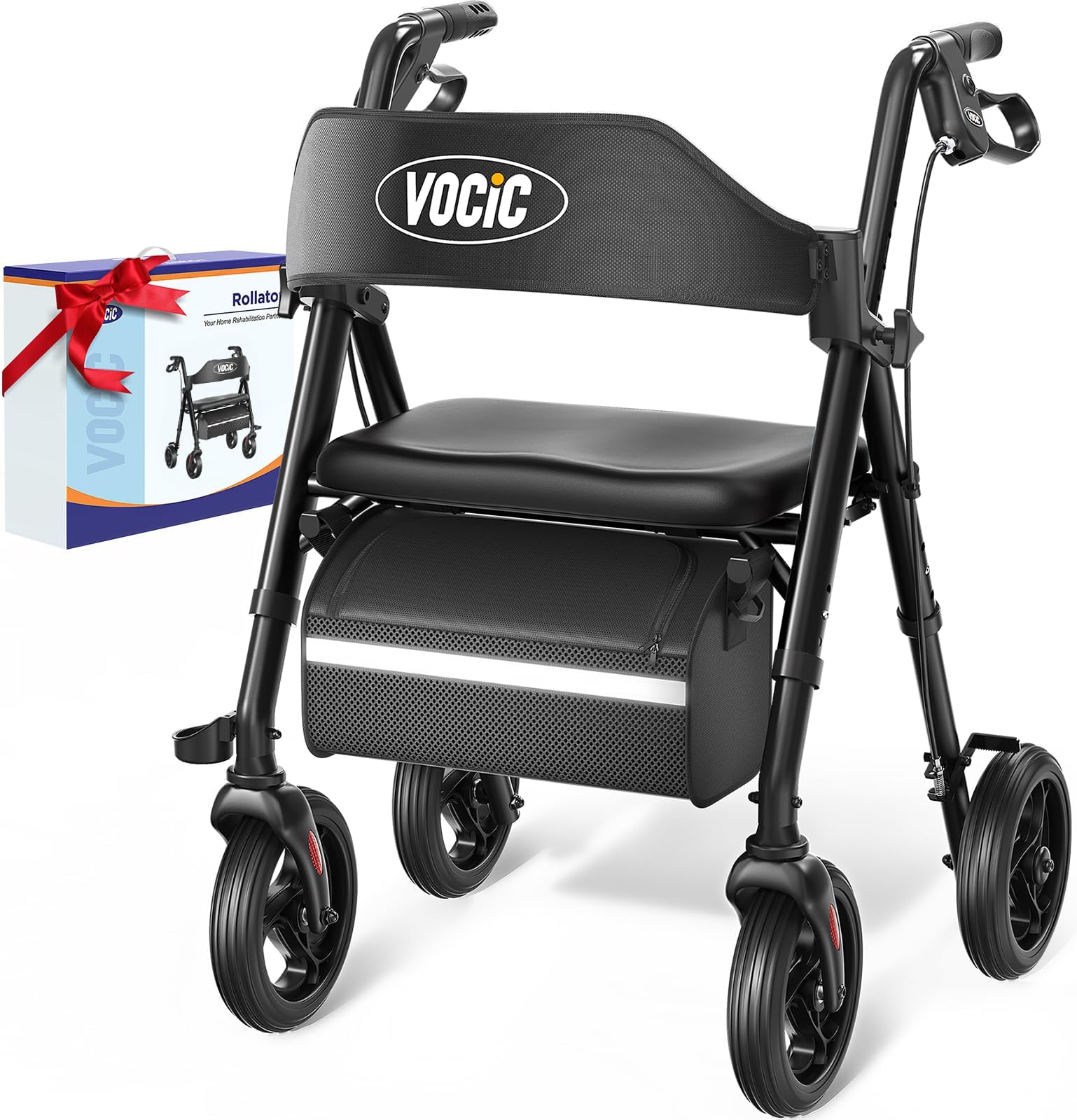 Walkers for Seniors, Z21 Rollator Walker with Seat Supports 350lb, 8" Big Wheels for All Terrain, Ergonomic Arc Seat & 6" Ultra Backrest Foldable Walker, Dual Height Adjustment, Lightweight 2025