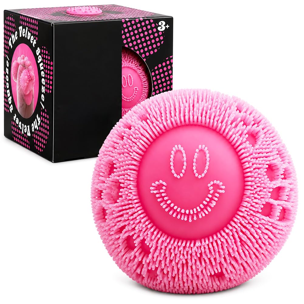 Fuzz Ball Smiley Face Squeeze Toy, Soft Sensory Fidget Toy for Kids and Adults, Anxiety Relief Stress Ball, Squishy Stress Toy, Party Bag Fillers, for Boys and Girls (Pink) — image 1