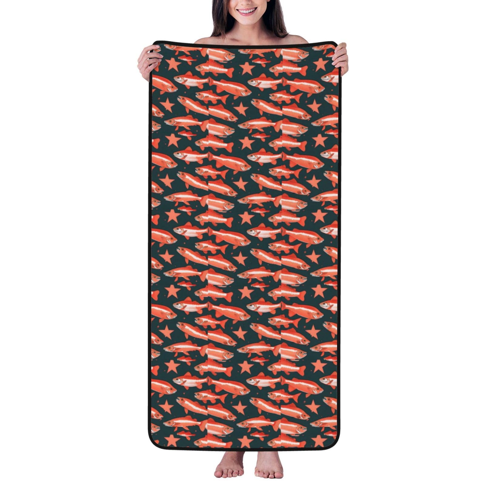 JBJGKHLP Salmon Print Women Men Couples Coral Velvet Bath Towel Ultra-Soft For Home Bathroom Travel