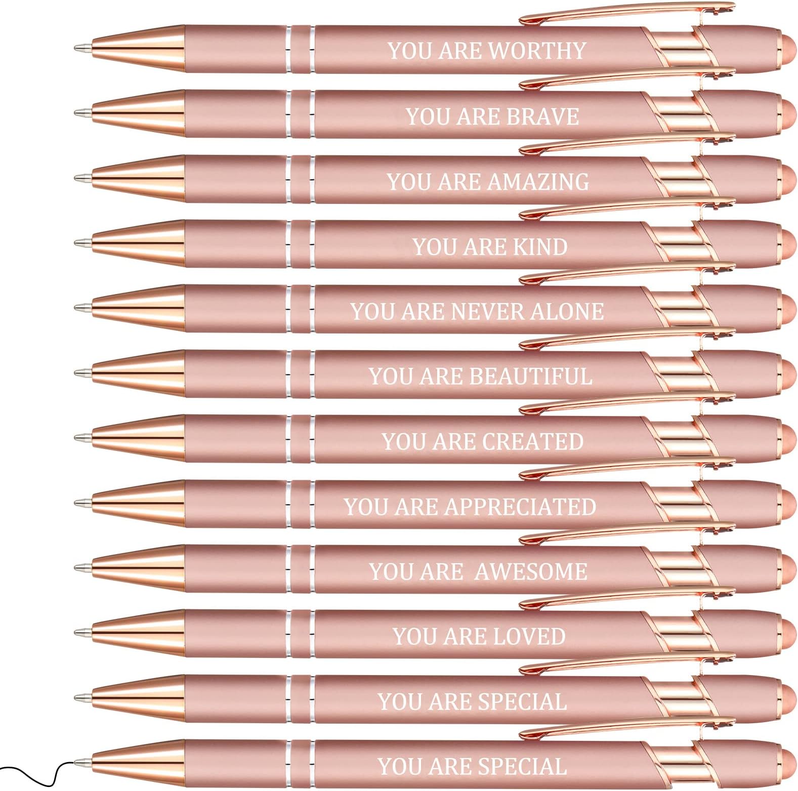 12 Pcs Inspirational Ballpoint Pen Motivational Pens Christian Gifts Cute Ink Pen Bulk with Stylus Tip Metal Religious Pens Encouraging Pen for Writing Office Home School (Rose Gold)