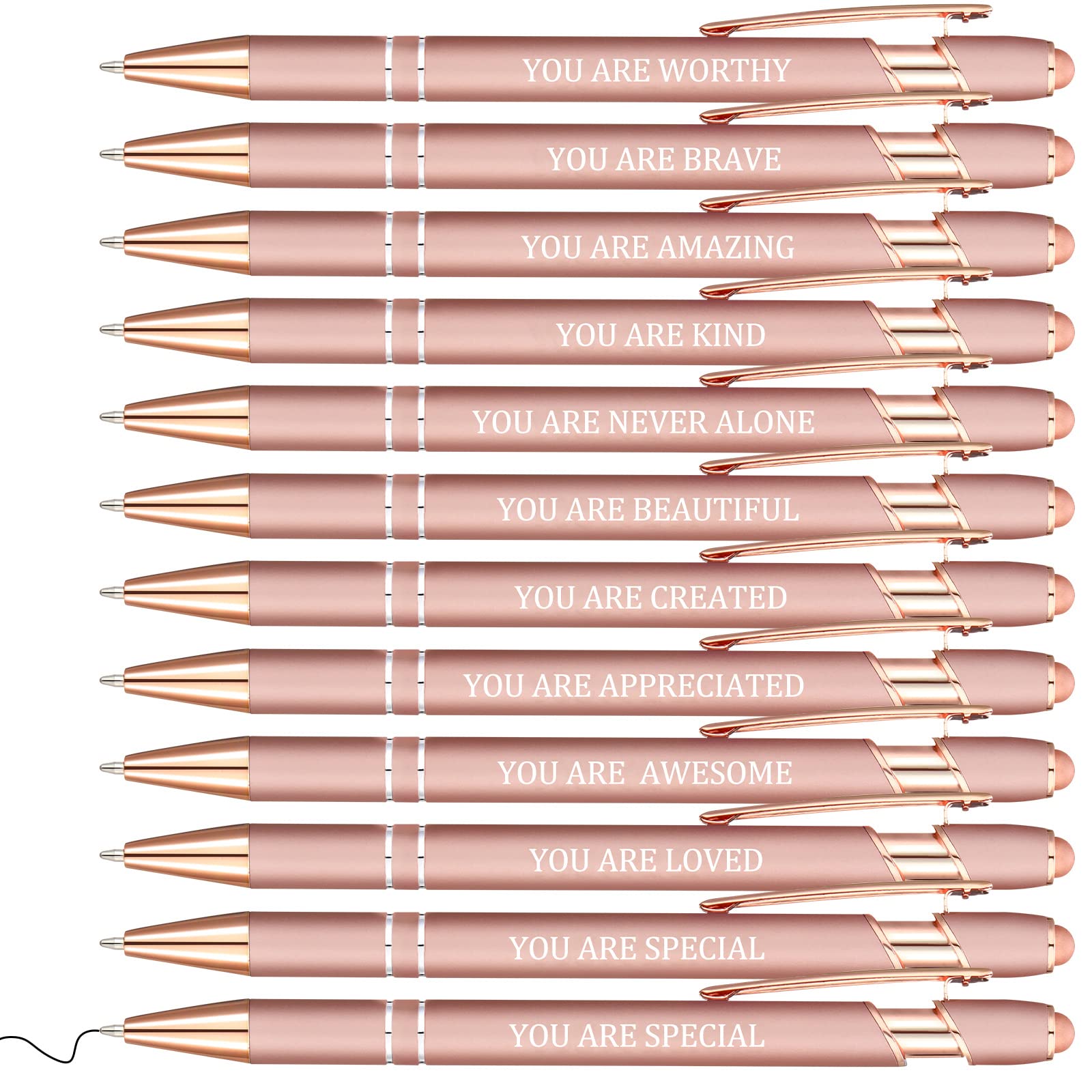 12 Pcs Inspirational Ballpoint Pen Motivational Pens Christian Gifts Cute Ink Pen Bulk with Stylus Tip Metal Religious Pens Encouraging Pen for Writing Office Home School (Rose Gold)