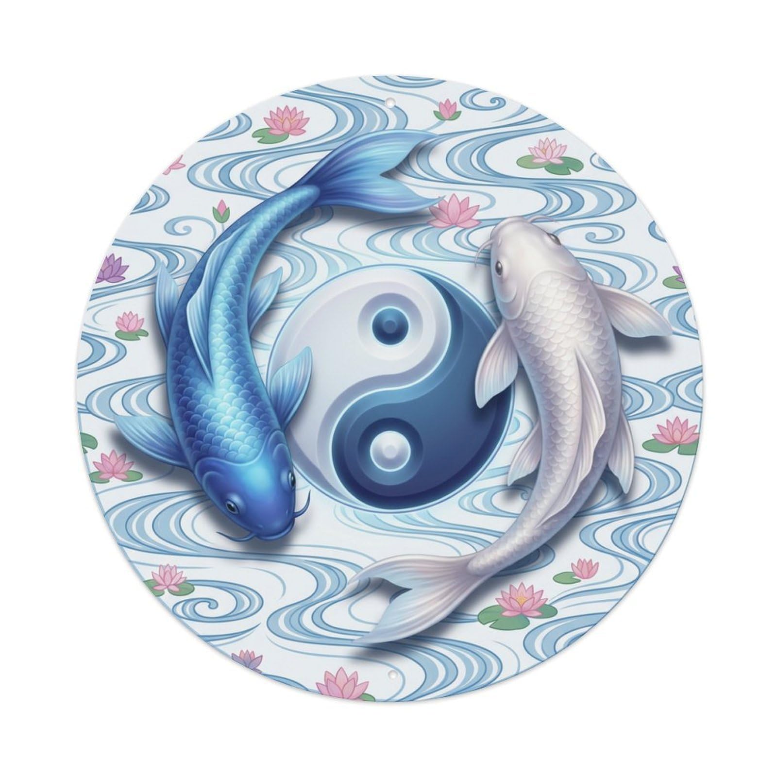 Metal Tin Sign Tai Chi Koi Fish Tranquility