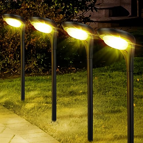 Jvgoo Luces solares para caminos al aire libre, luces solares mejoradas para jardín, impermeables, 3500 K y 6500 K, modos de iluminación de paisaje,