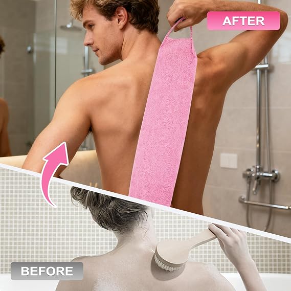 6Pcs Exfoliating Gloves Set, Dead Skin Removal in Shower and Bath, Deep Cleansing Exfoliating Mitt and Shower Towel, Gentle for Face and Body (Pink)