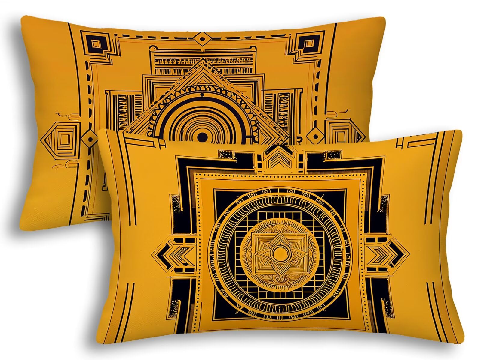 Housse coussin extérieur imperméable 40x60 taie oreiller bohème lin jaune lot de 2